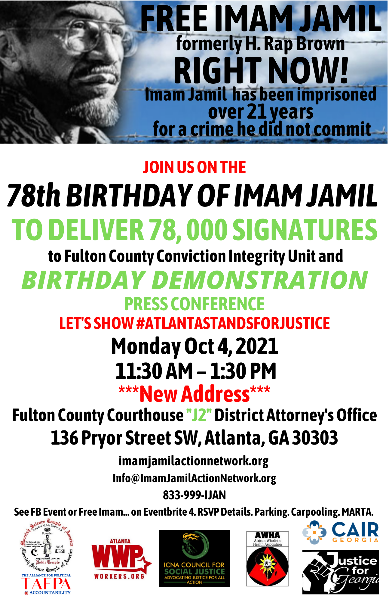 Join Us October 4th, Imam Jamil's 78th Birthday! Help Us File 78,000 Signatures with the Conviction Integrity Unit!